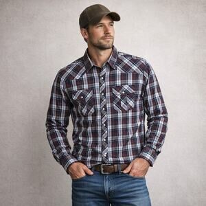 Coevals Club Plaid Pearl Snap Western Shirt Mens Large 44 Chest